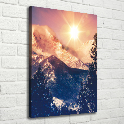 Quadro foto su tela verticale Il sole sopra le montagne