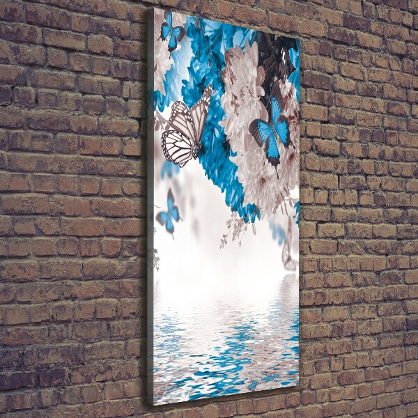 Quadro su tela canvas verticale Fiori e farfalle
