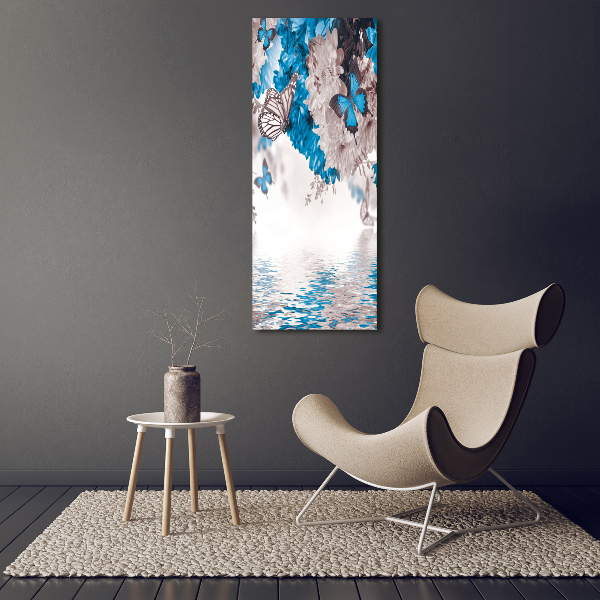 Quadro su tela canvas verticale Fiori e farfalle