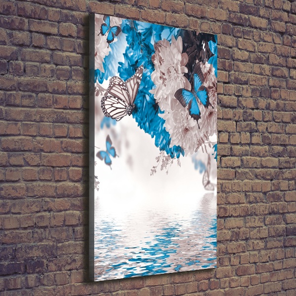Quadro su tela canvas verticale Fiori e farfalle