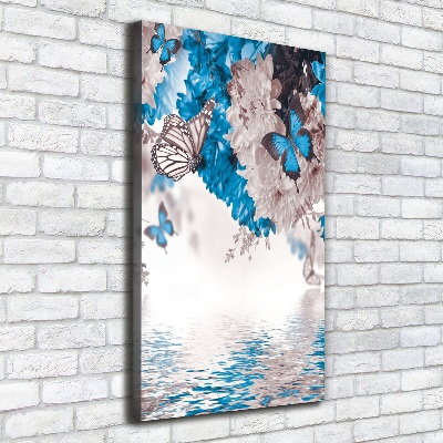 Quadro su tela canvas verticale Fiori e farfalle