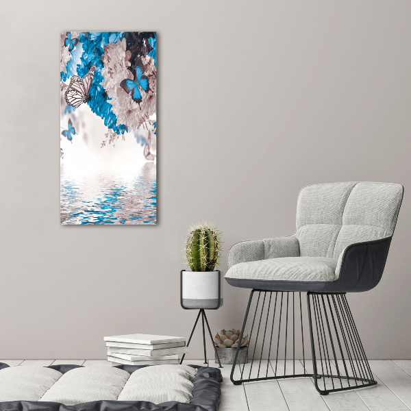Quadro su tela canvas verticale Fiori e farfalle
