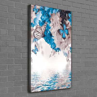 Quadro su tela canvas verticale Fiori e farfalle