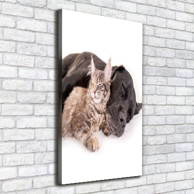 Quadro su tela canvas verticale Cane e gatto