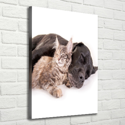 Quadro su tela canvas verticale Cane e gatto