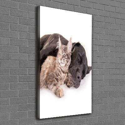 Quadro su tela canvas verticale Cane e gatto