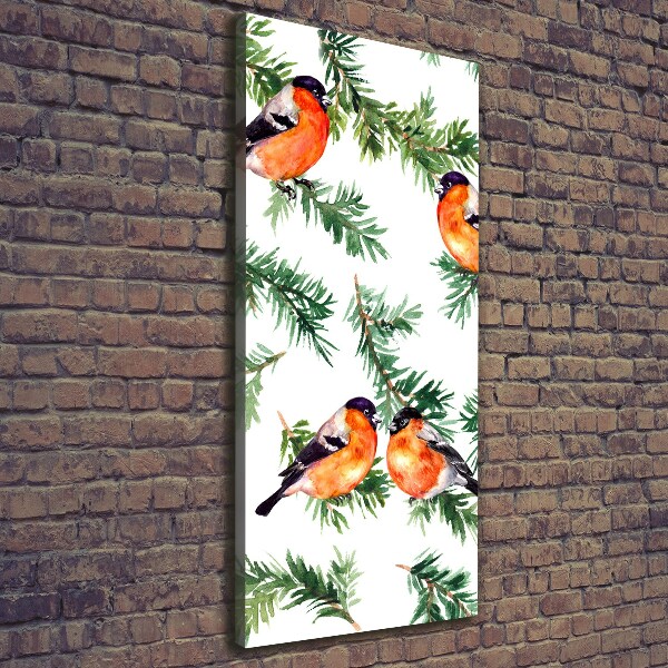 Quadro su tela canvas verticale Pettirosso e conifere