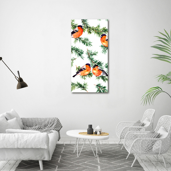 Quadro su tela canvas verticale Pettirosso e conifere