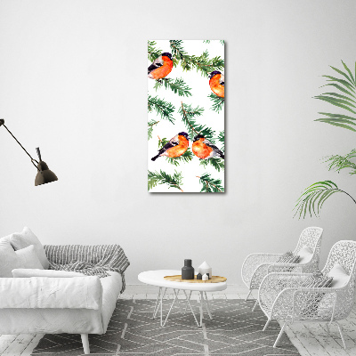 Quadro su tela canvas verticale Pettirosso e conifere