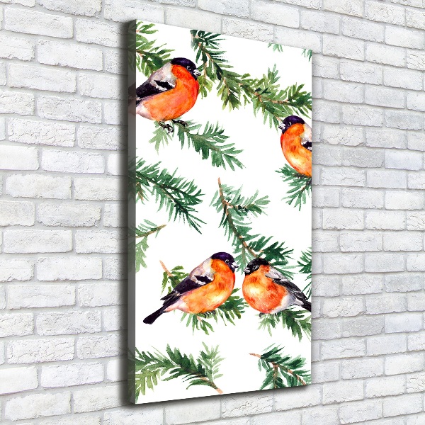 Quadro su tela canvas verticale Pettirosso e conifere