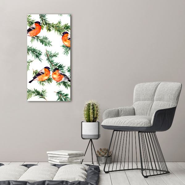 Quadro su tela canvas verticale Pettirosso e conifere