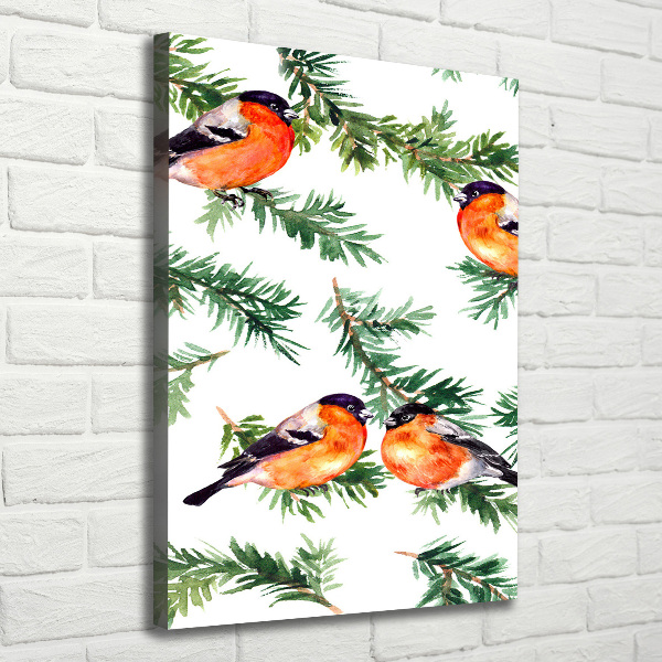 Quadro su tela canvas verticale Pettirosso e conifere