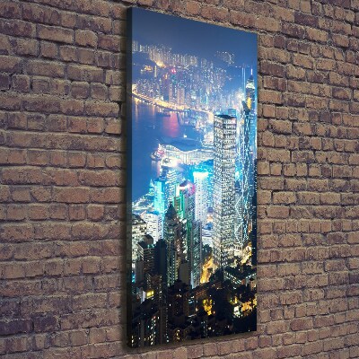 Quadro su tela canvas verticale Hong Kong di notte