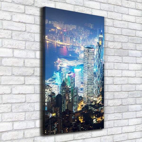 Quadro su tela canvas verticale Hong Kong di notte
