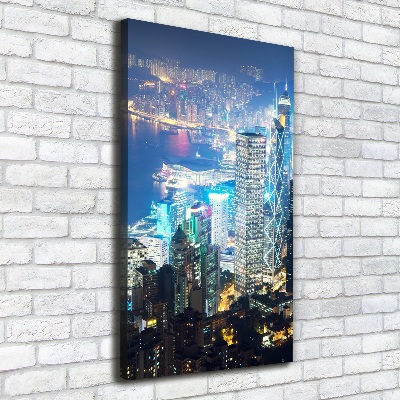Quadro su tela canvas verticale Hong Kong di notte