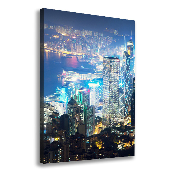 Quadro su tela canvas verticale Hong Kong di notte