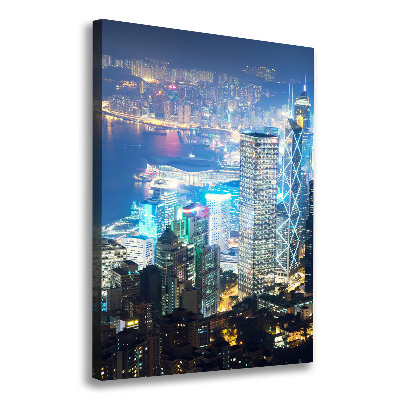 Quadro su tela canvas verticale Hong Kong di notte