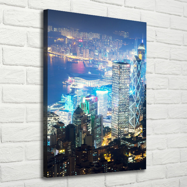 Quadro su tela canvas verticale Hong Kong di notte