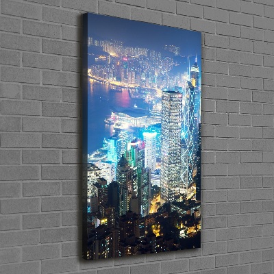 Quadro su tela canvas verticale Hong Kong di notte