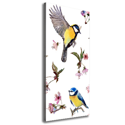 Quadro foto su tela verticale Uccelli e fiori