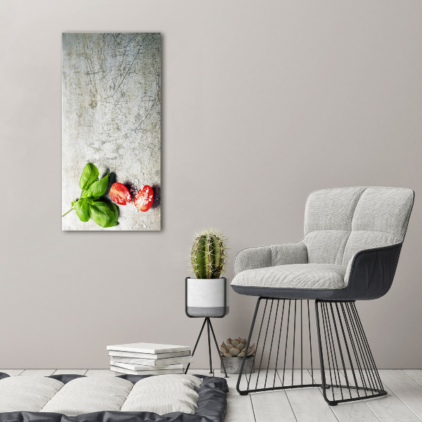 Quadro foto su tela verticale Pomodori e basilico