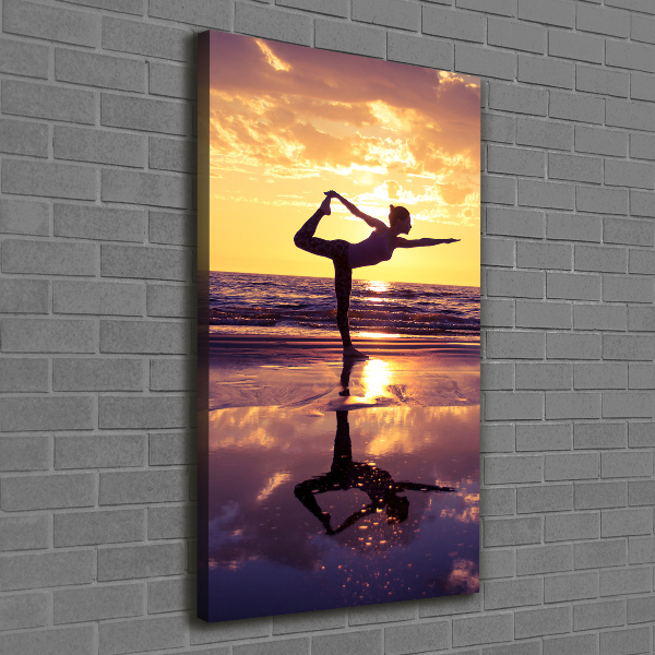 Quadro su tela canvas verticale Yoga sulla spiaggia