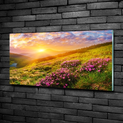 Quadro su vetro Tramonto sulle montagne