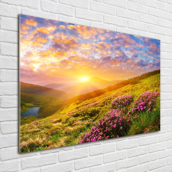 Quadro su vetro Tramonto sulle montagne