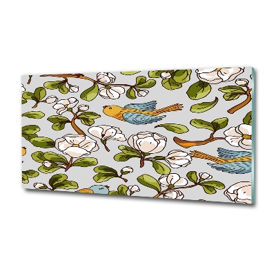 Quadro su vetro Fiori e uccelli