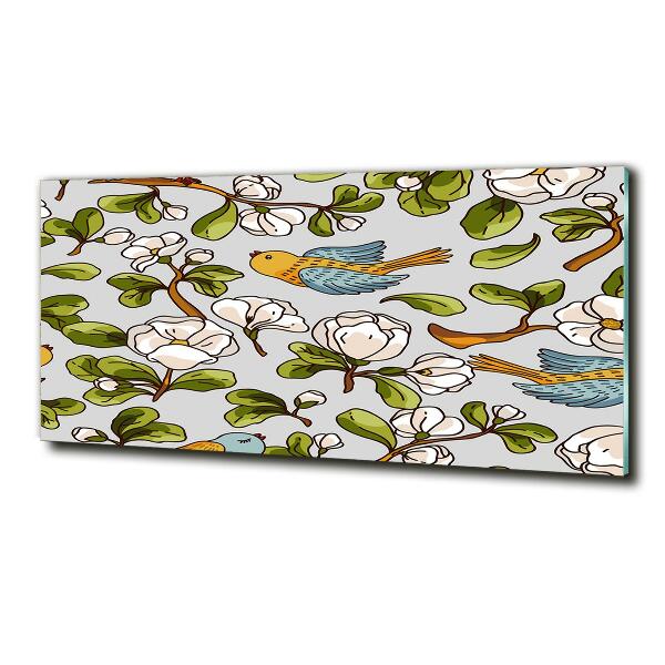 Quadro su vetro Fiori e uccelli