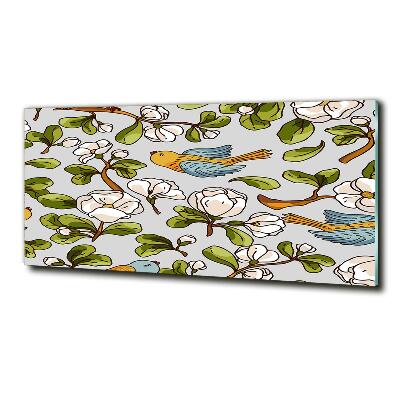 Quadro su vetro Fiori e uccelli