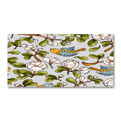 Quadro su vetro Fiori e uccelli