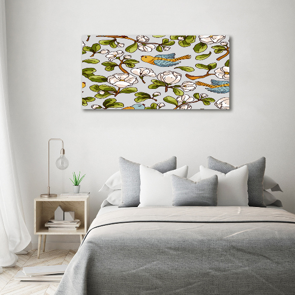 Quadro su vetro Fiori e uccelli