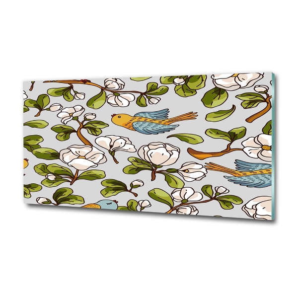 Quadro su vetro Fiori e uccelli