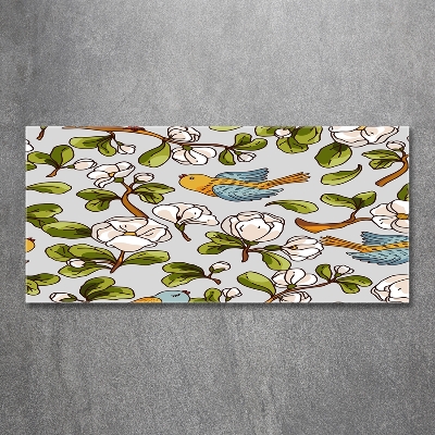 Quadro su vetro Fiori e uccelli