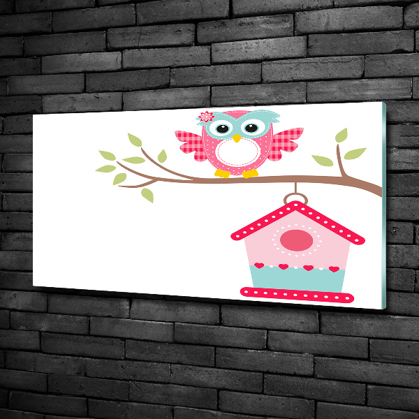 Quadro in verde Gufo su un ramo