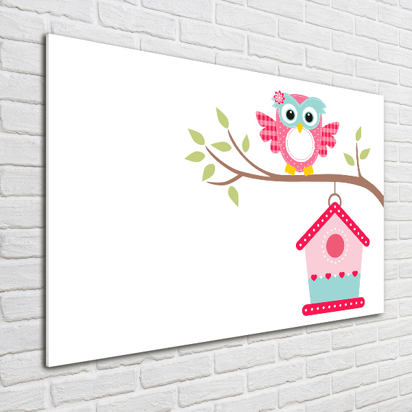 Quadro in verde Gufo su un ramo