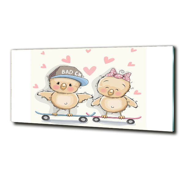 Quadro su vetro Uccelli su uno skateboard
