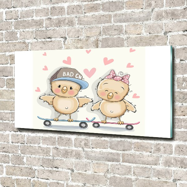 Quadro su vetro Uccelli su uno skateboard