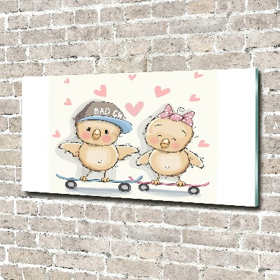 Quadro su vetro Uccelli su uno skateboard