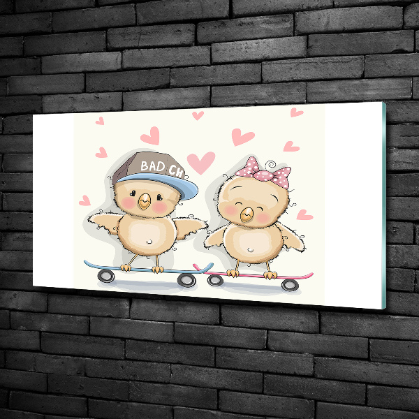 Quadro su vetro Uccelli su uno skateboard