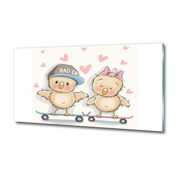 Quadro su vetro Uccelli su uno skateboard