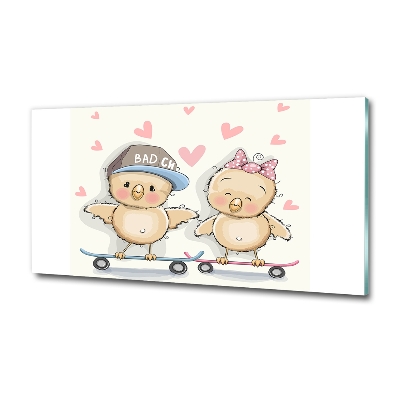 Quadro su vetro Uccelli su uno skateboard