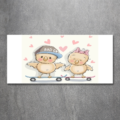 Quadro su vetro Uccelli su uno skateboard