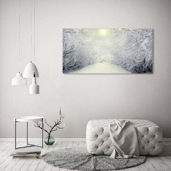Quadro vetro Una foresta meravigliosa in inverno