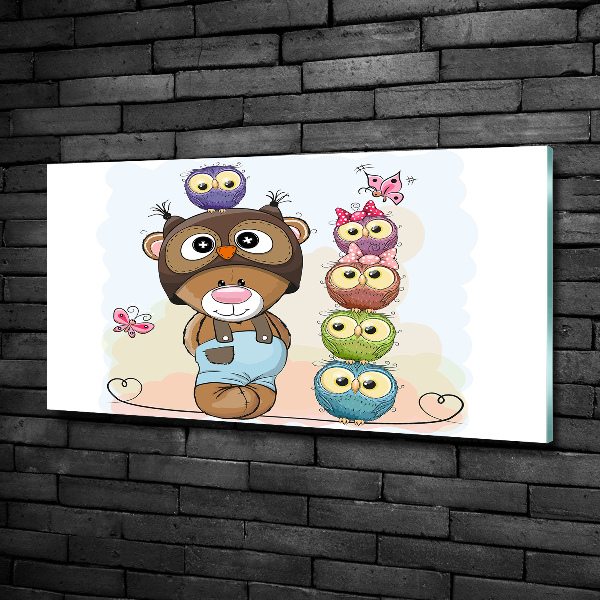 Quadro su vetro Orsacchiotti e gufi