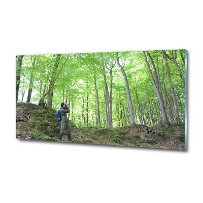 Quadro in vetro Ornitologo nella foresta