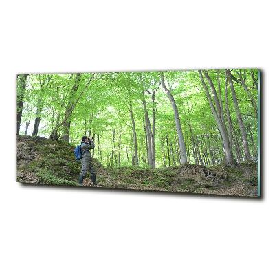Quadro in vetro Ornitologo nella foresta