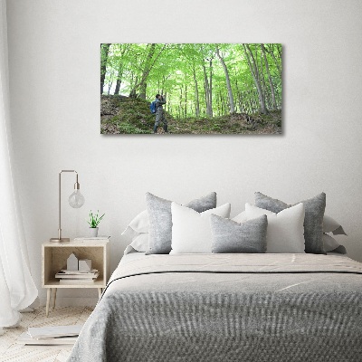Quadro in vetro Ornitologo nella foresta