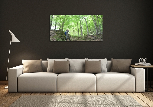 Quadro in vetro Ornitologo nella foresta